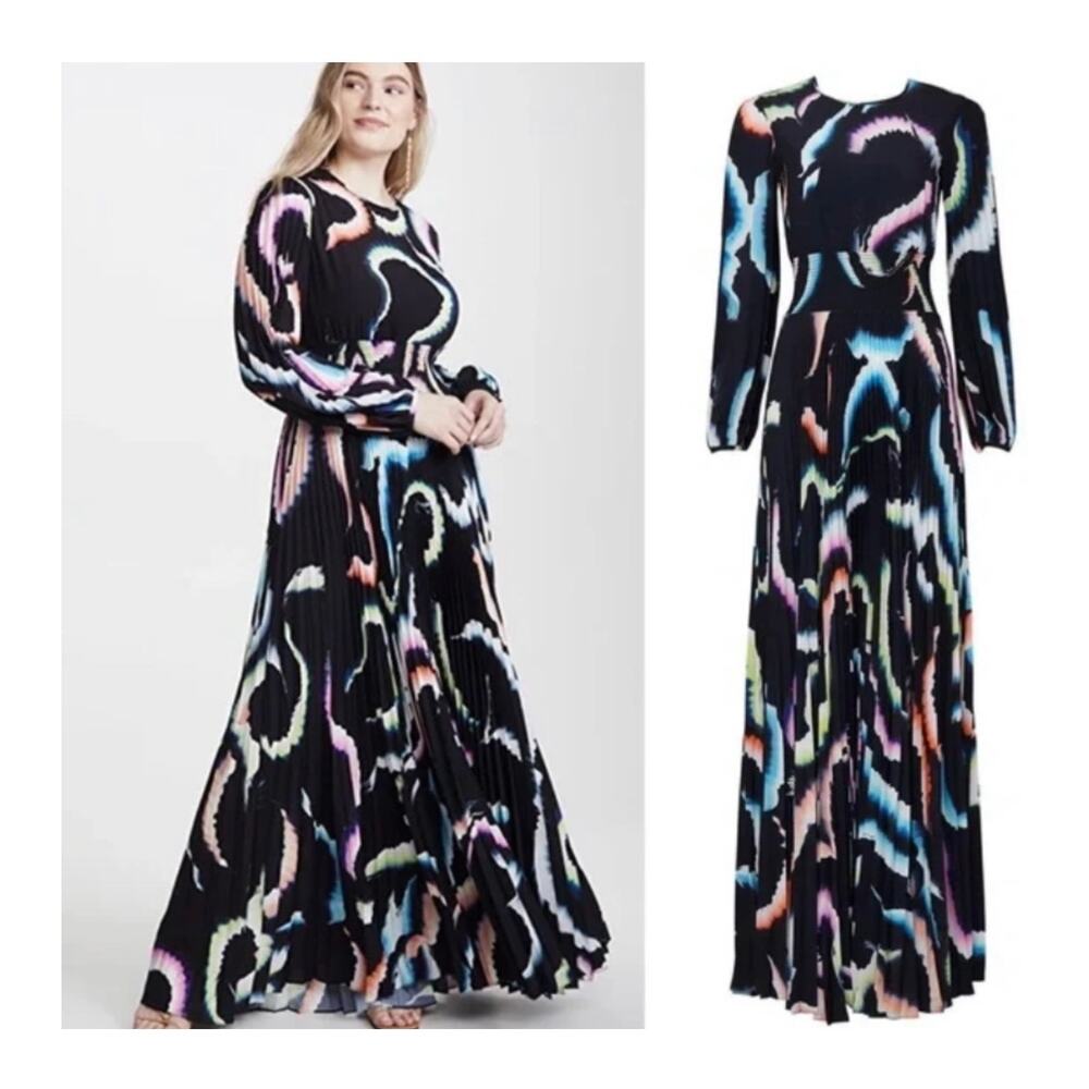 A.L.C. Midnight Multicolor Leah Papilio Pleated V-Neckline Repaired Dress Size 6